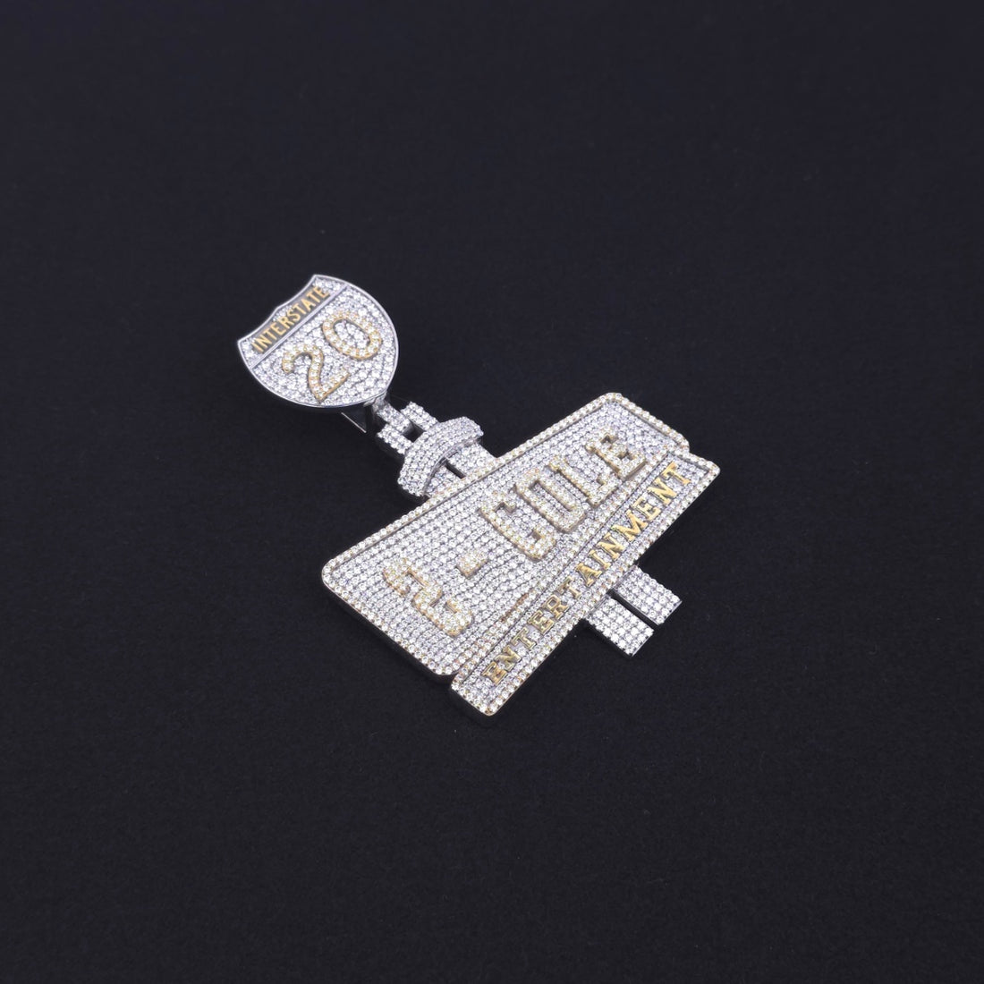 Custom Moissanite Logo Pendant | Iced Out Highway Sign, 925 Silver