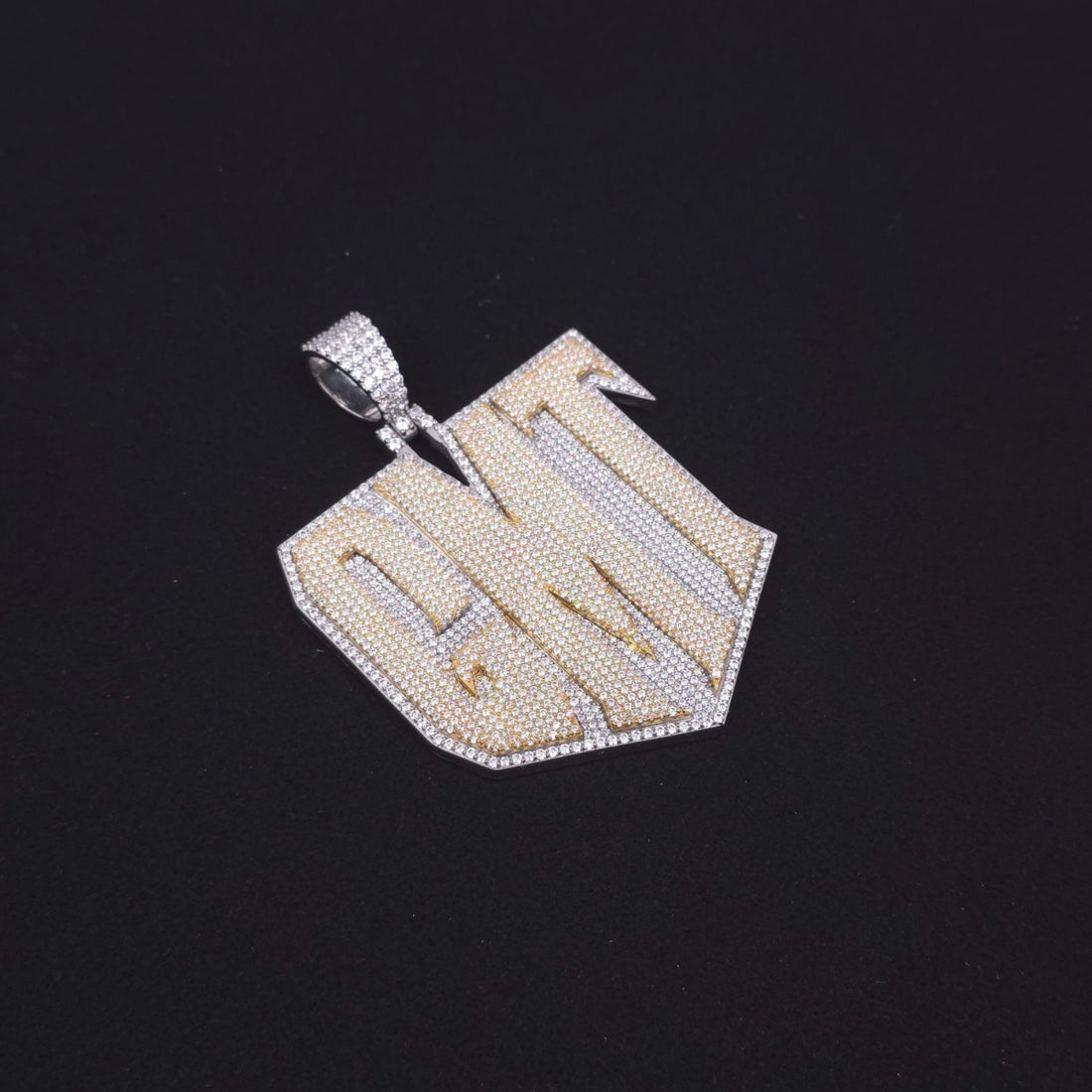 Custom Moissanite Initials Pendant | Iced Out Two Tone, 925 Silver