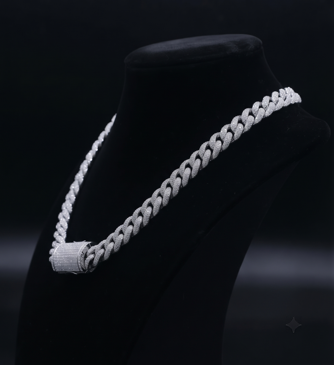 14mm Iced Out Moissanite Cuban Link Chain with Custom Box Clasp| 925 Silver