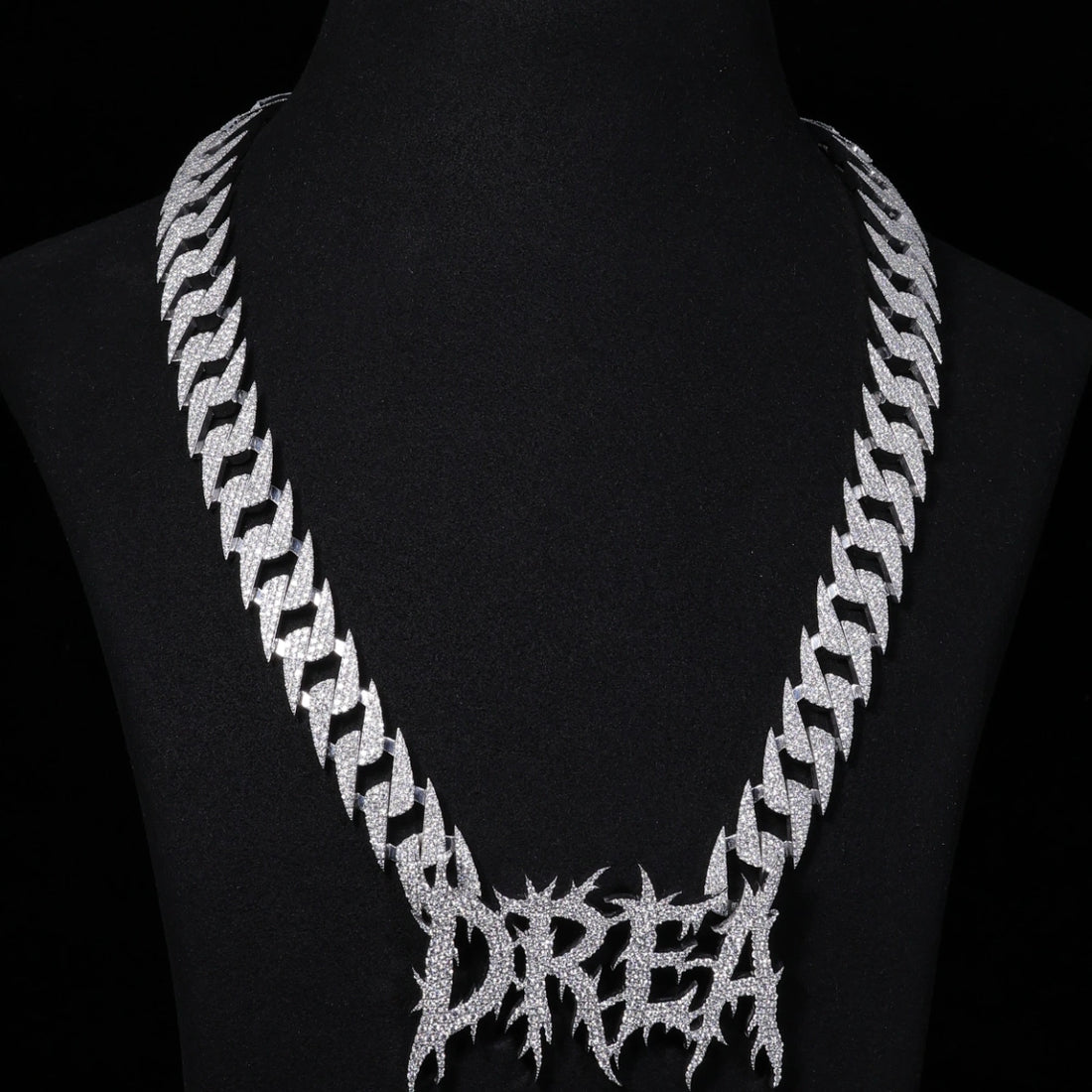 Moissanite Spiked Name Chain | Custom Thorn Letters on Iced Spike Link, 925 Silver