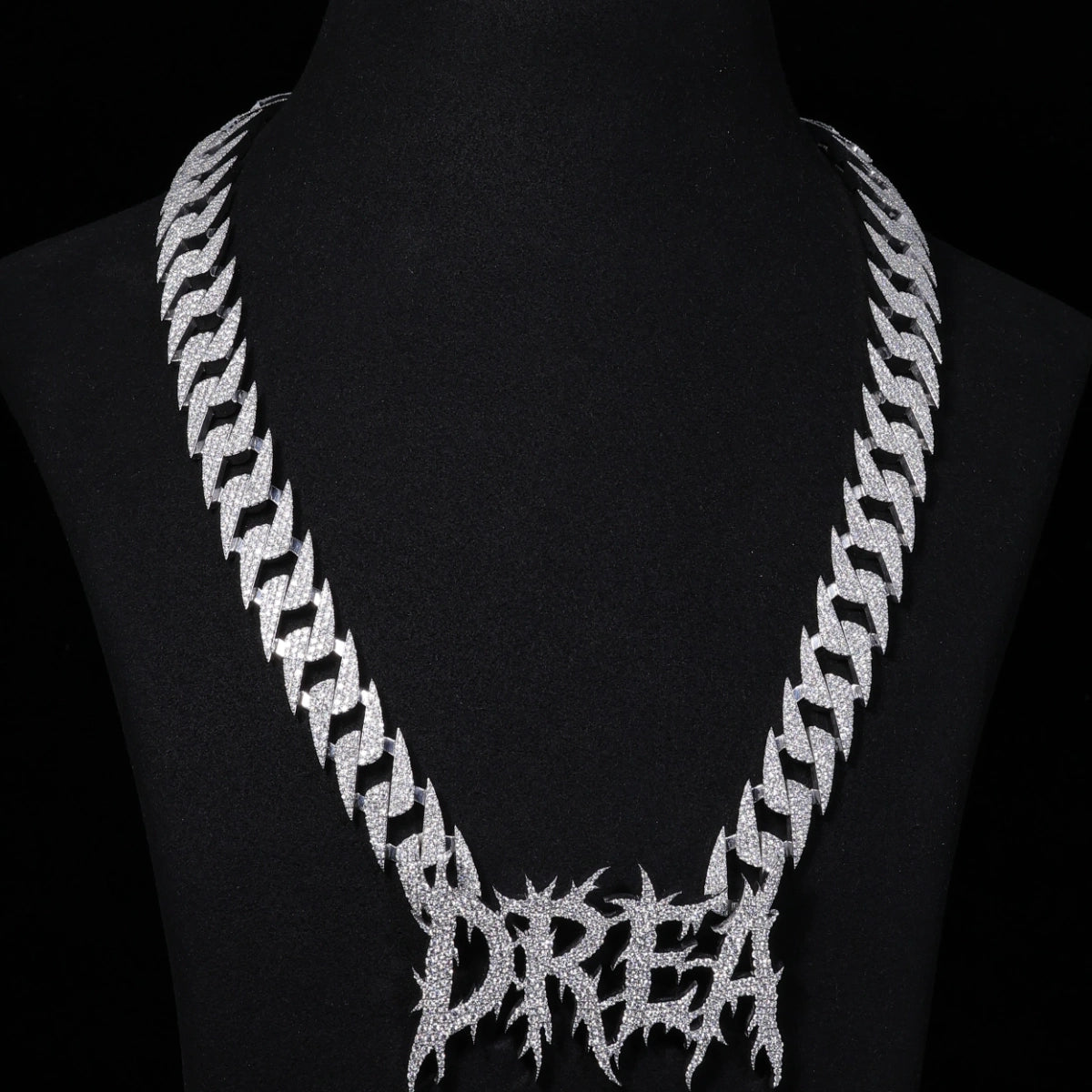 Moissanite Spiked Name Chain | Custom Thorn Letters on Iced Spike Link, 925 Silver