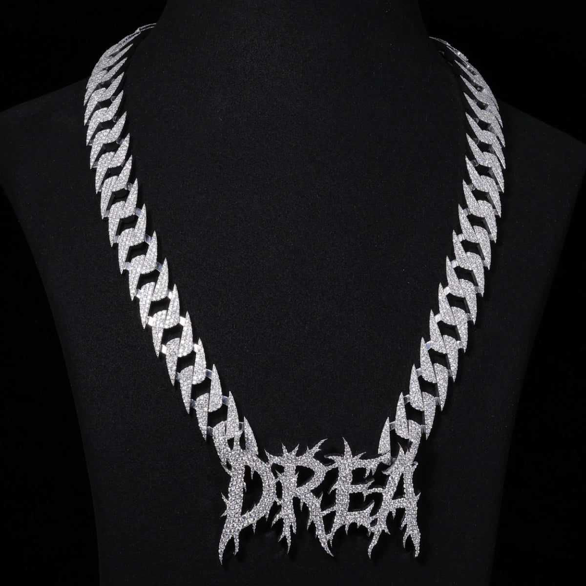 Moissanite Spiked Name Chain | Custom Thorn Letters on Iced Spike Link, 925 Silver