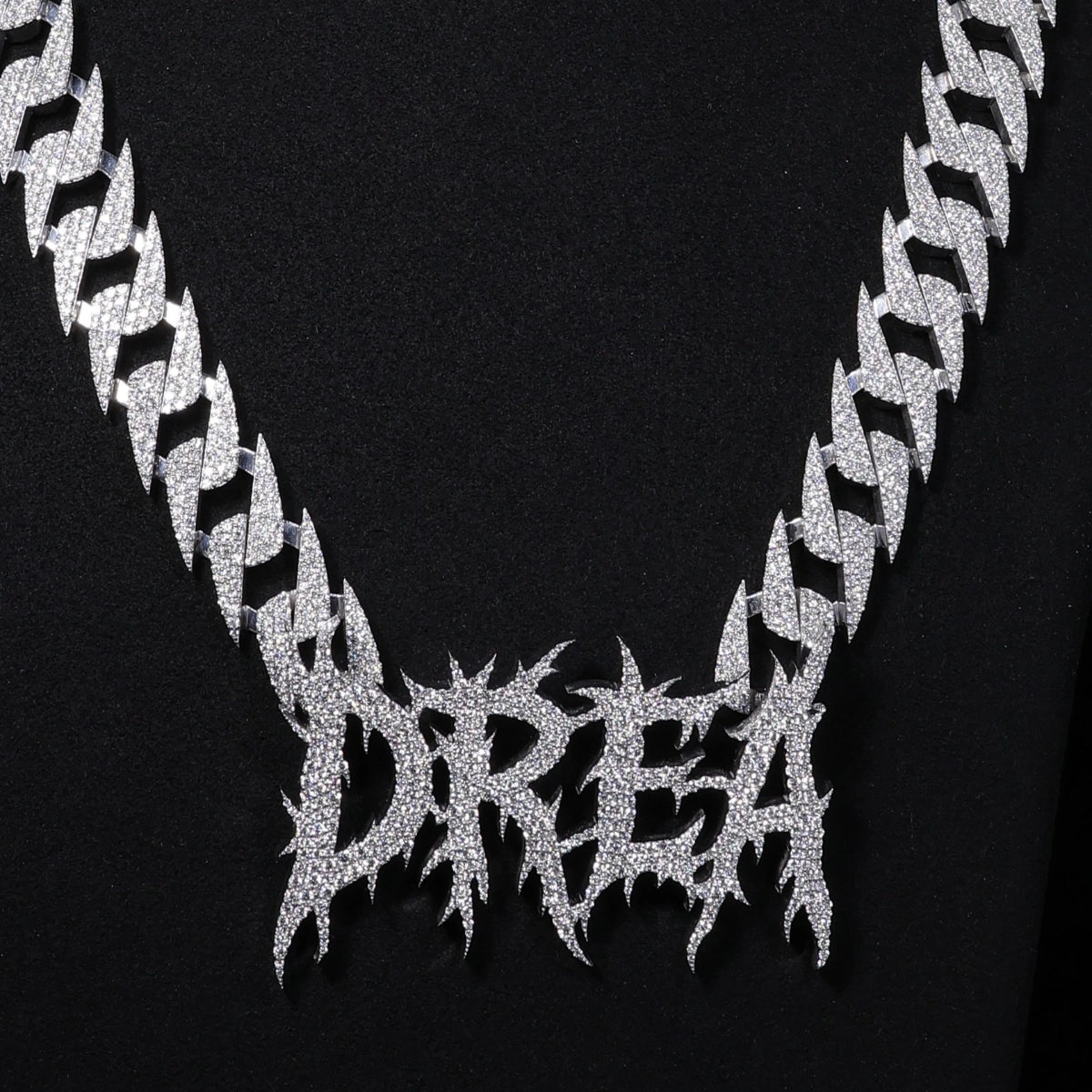Moissanite Spiked Name Chain | Custom Thorn Letters on Iced Spike Link, 925 Silver