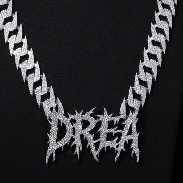 Moissanite Spiked Name Chain | Custom Thorn Letters on Iced Spike Link, 925 Silver