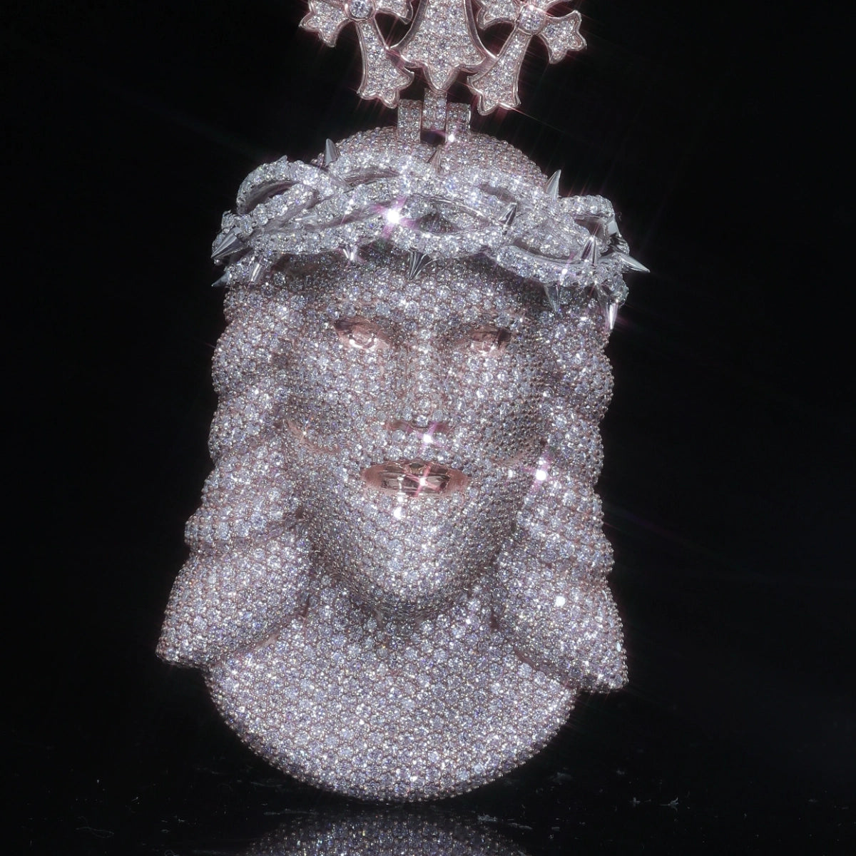 Moissanite Jesus Piece Pendant | 3D Crown of Thorns with Gothic Cross Bail, 925 Silver