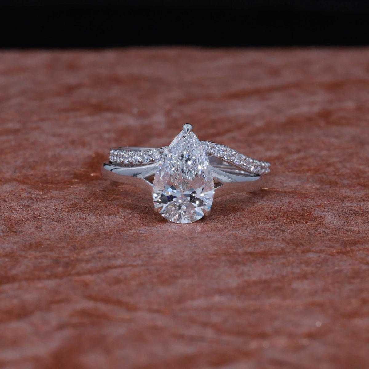 2.5CT Pear Cut Moissanite Engagement Ring | Split Shank, 925 Silver or 14K Gold Plated