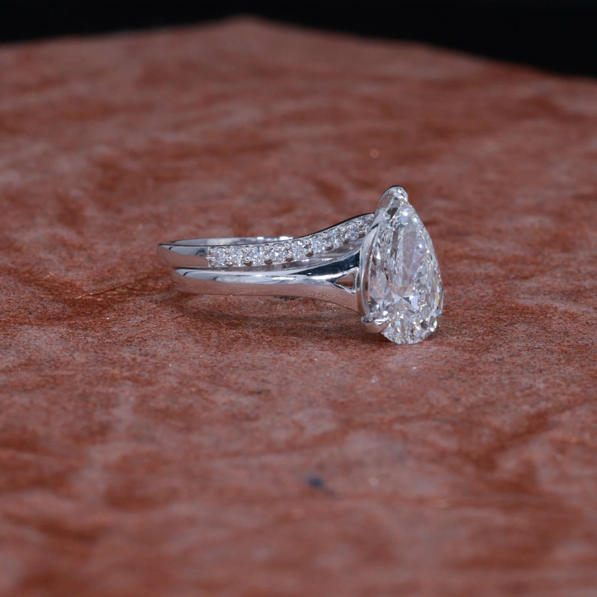 2.5CT Pear Cut Moissanite Engagement Ring | Split Shank, 925 Silver or 14K Gold Plated