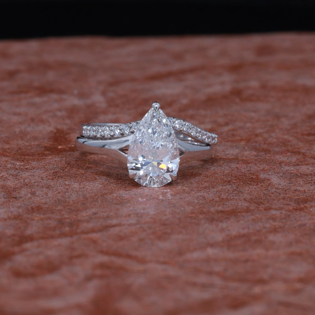 2.5CT Pear Cut Moissanite Engagement Ring | Split Shank, 925 Silver or 14K Gold Plated