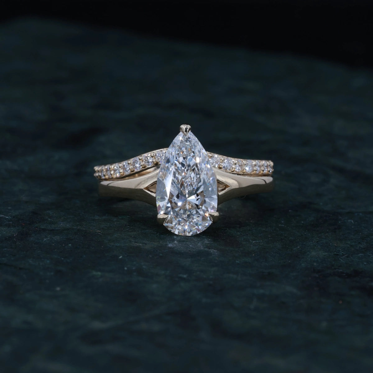 2.5CT Pear Cut Moissanite Engagement Ring | Split Shank, 925 Silver or 14K Gold Plated
