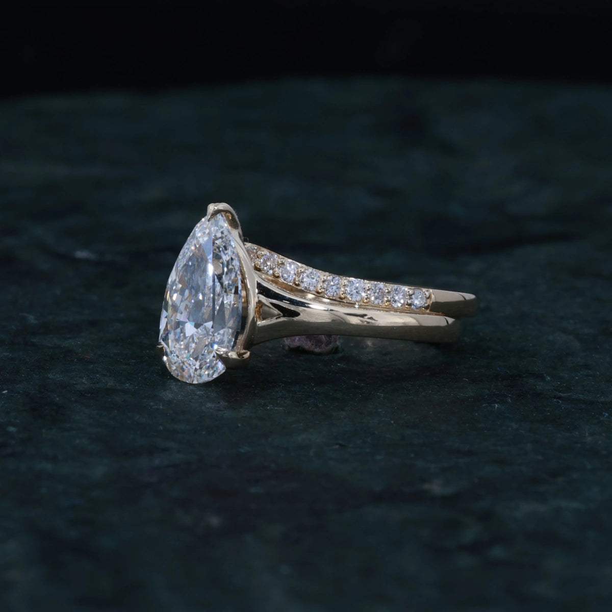2.5CT Pear Cut Moissanite Engagement Ring | Split Shank, 925 Silver or 14K Gold Plated