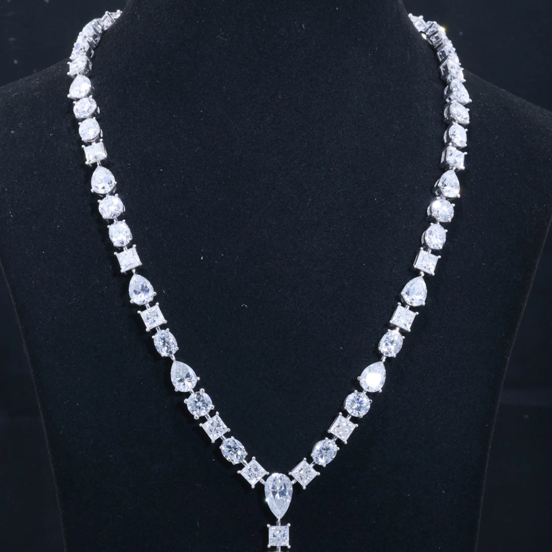 Mixed Cut Moissanite Drop Necklace | 2ct Each Stone | 20 Inch | 925 Sterling Silver