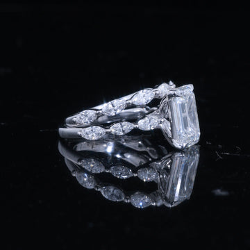 3ct Emerald Cut Lab Diamond Ring with Double Marquise Band | 14k  Solid Gold