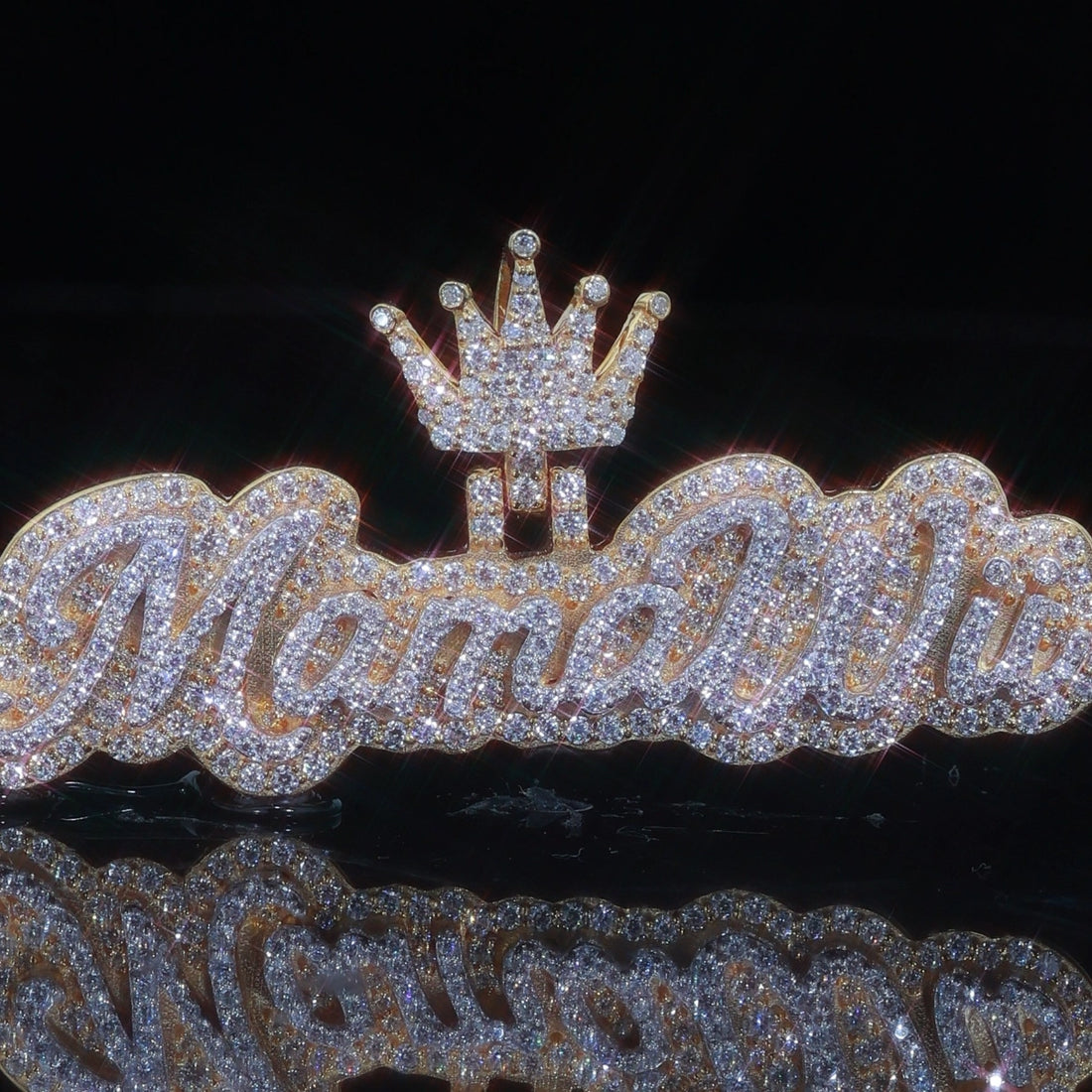 "MamaWit" Custom Name Moissanite Pendant with Crown | Pave Set | 925 Sterling Silver