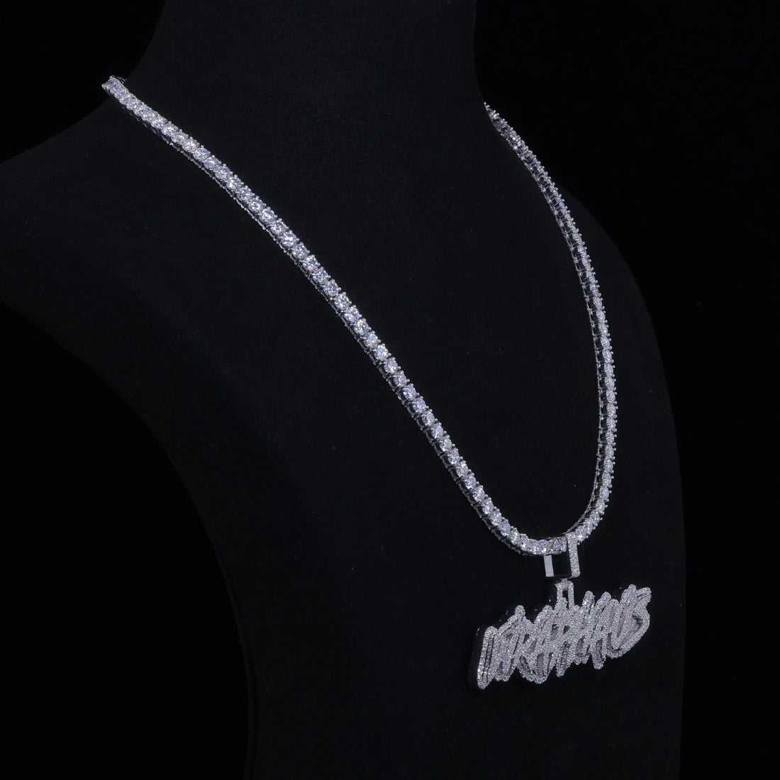 Custom Moissanite Name Pendant with Tennis Chain | Iced Out 925 Silver