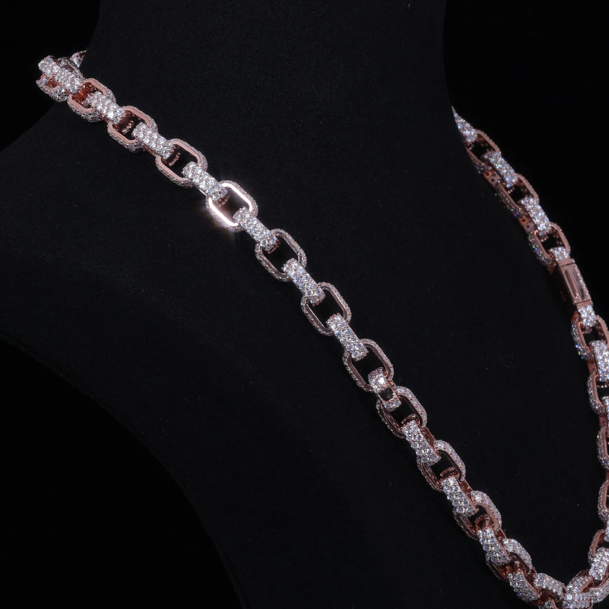 Iced Out Moissanite Link Chain | Rose Gold Finish on Silver