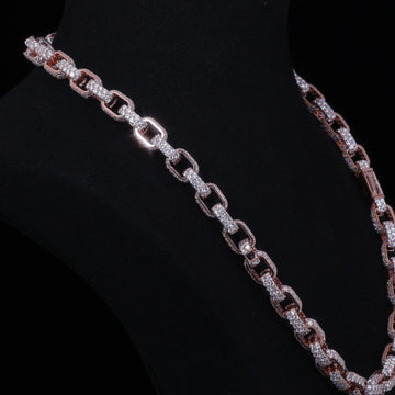 Iced Out Moissanite Link Chain | Rose Gold Finish on Silver
