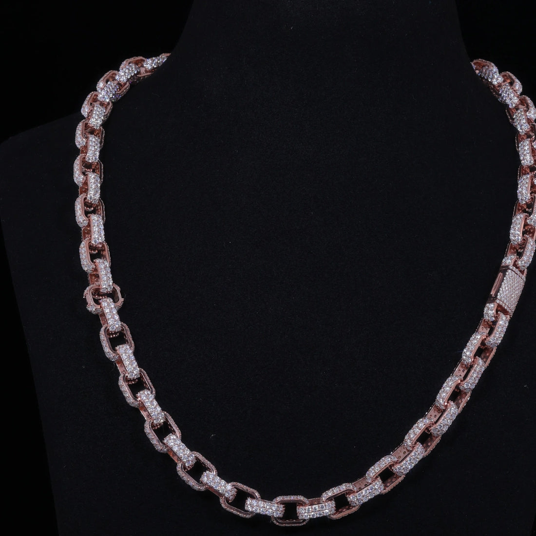 Iced Out Moissanite Link Chain | Rose Gold Finish on Silver
