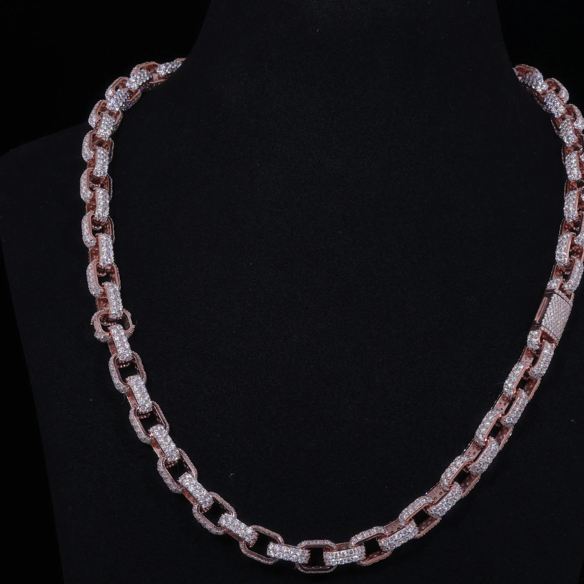 Iced Out Moissanite Link Chain | Rose Gold Finish on Silver
