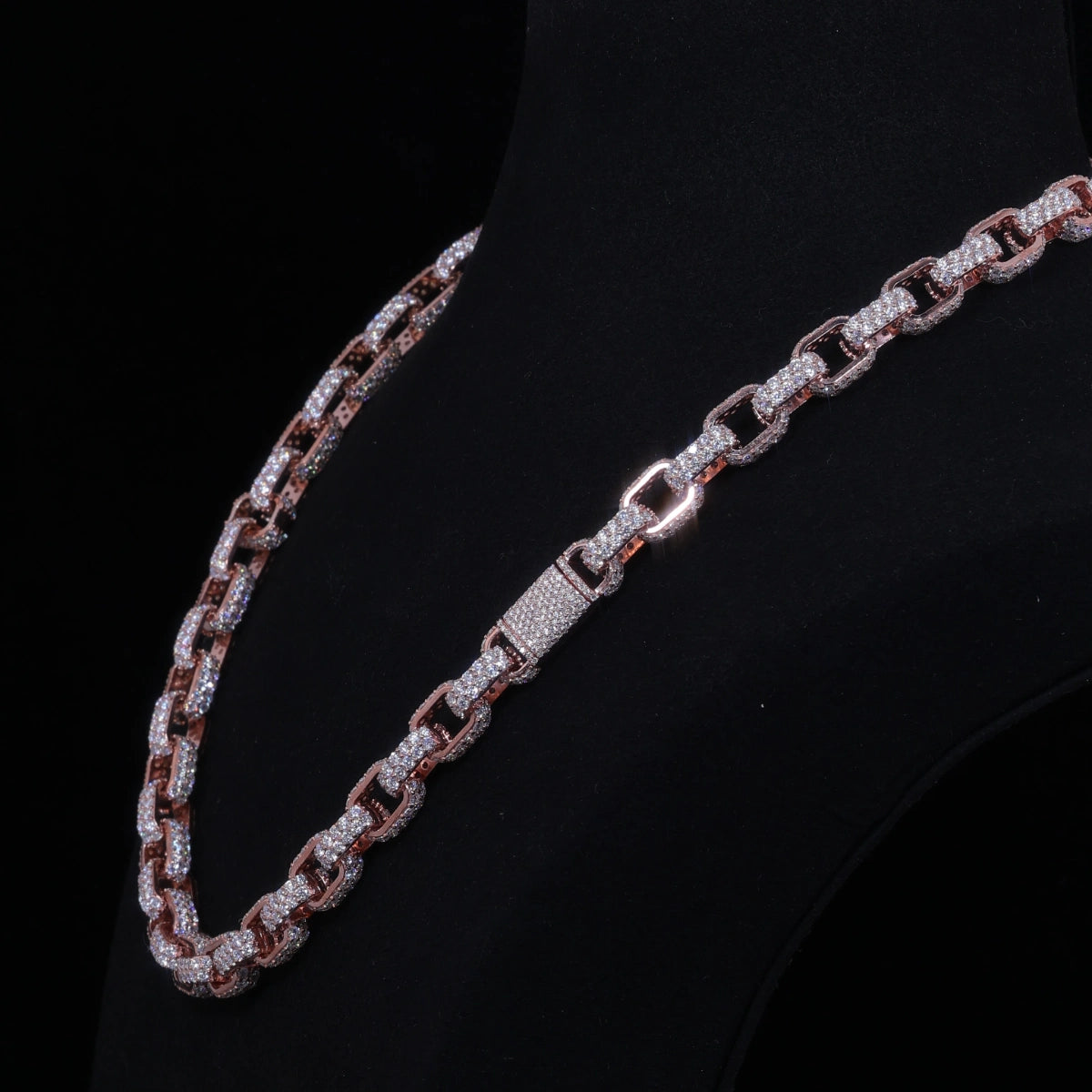 Iced Out Moissanite Link Chain | Rose Gold Finish on Silver