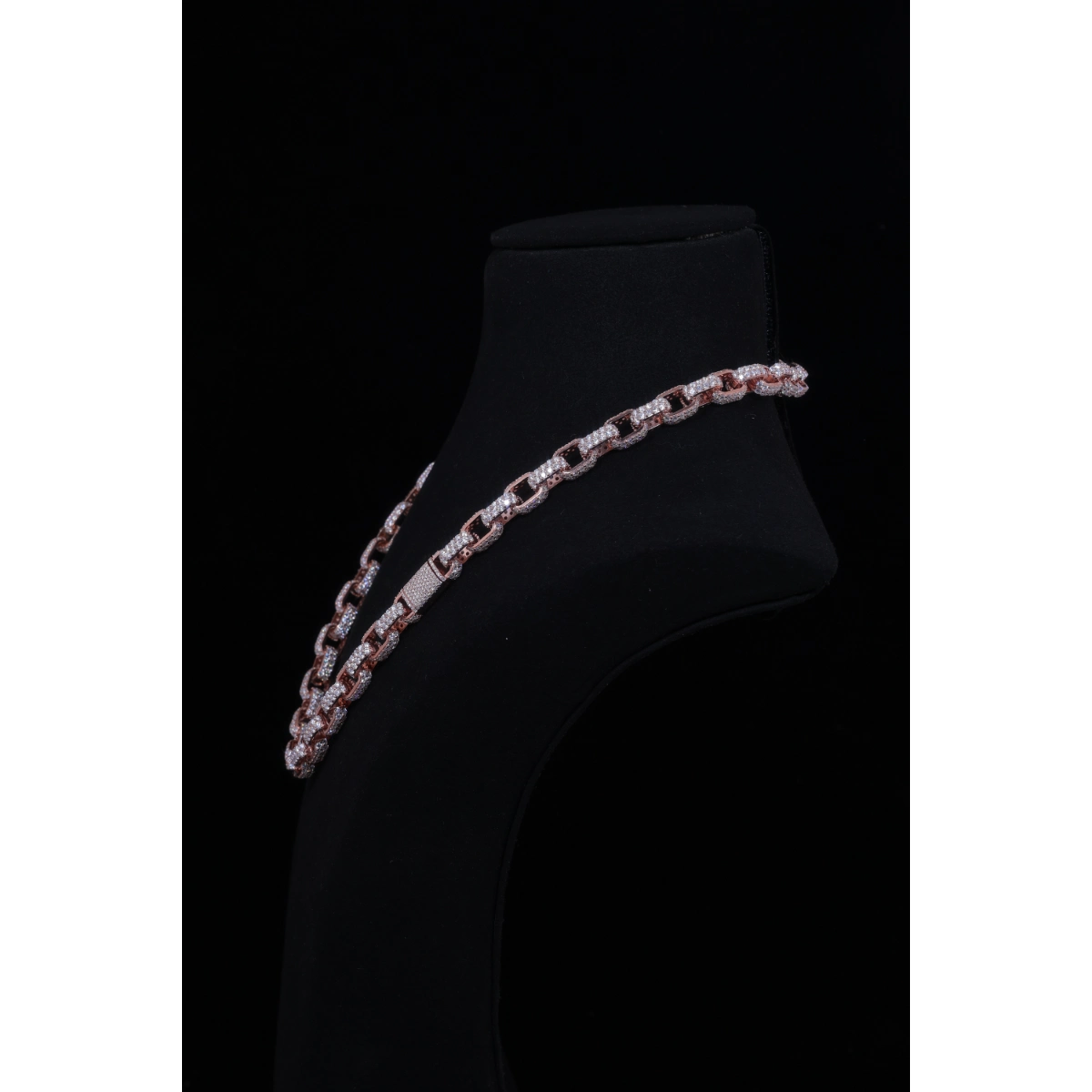 Iced Out Moissanite Link Chain | Rose Gold Finish on Silver