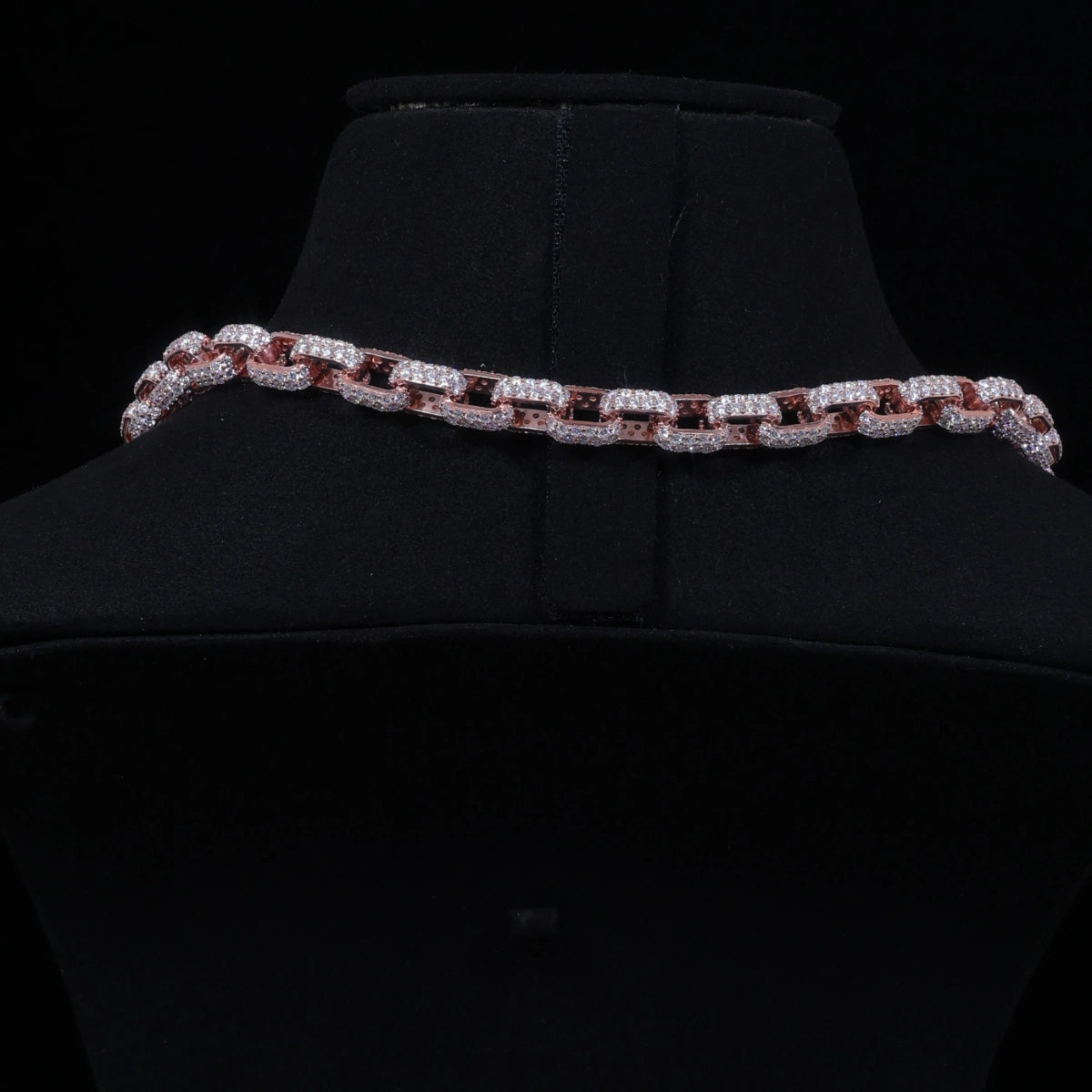 Iced Out Moissanite Link Chain | Rose Gold Finish on Silver