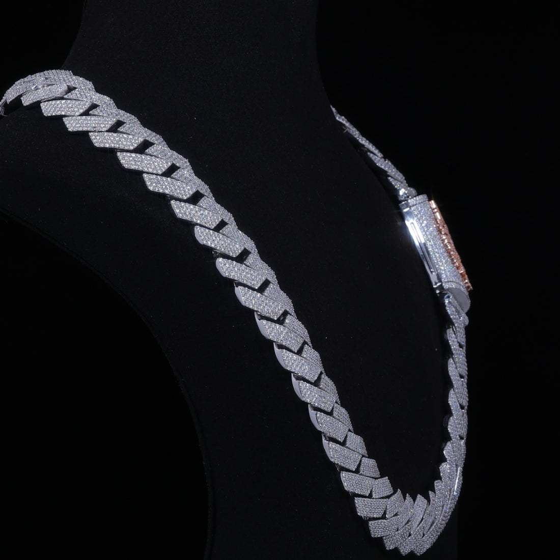 Custom Moissanite Cuban Chain | Iced Out Rose Gold Clasp, 925 Silver