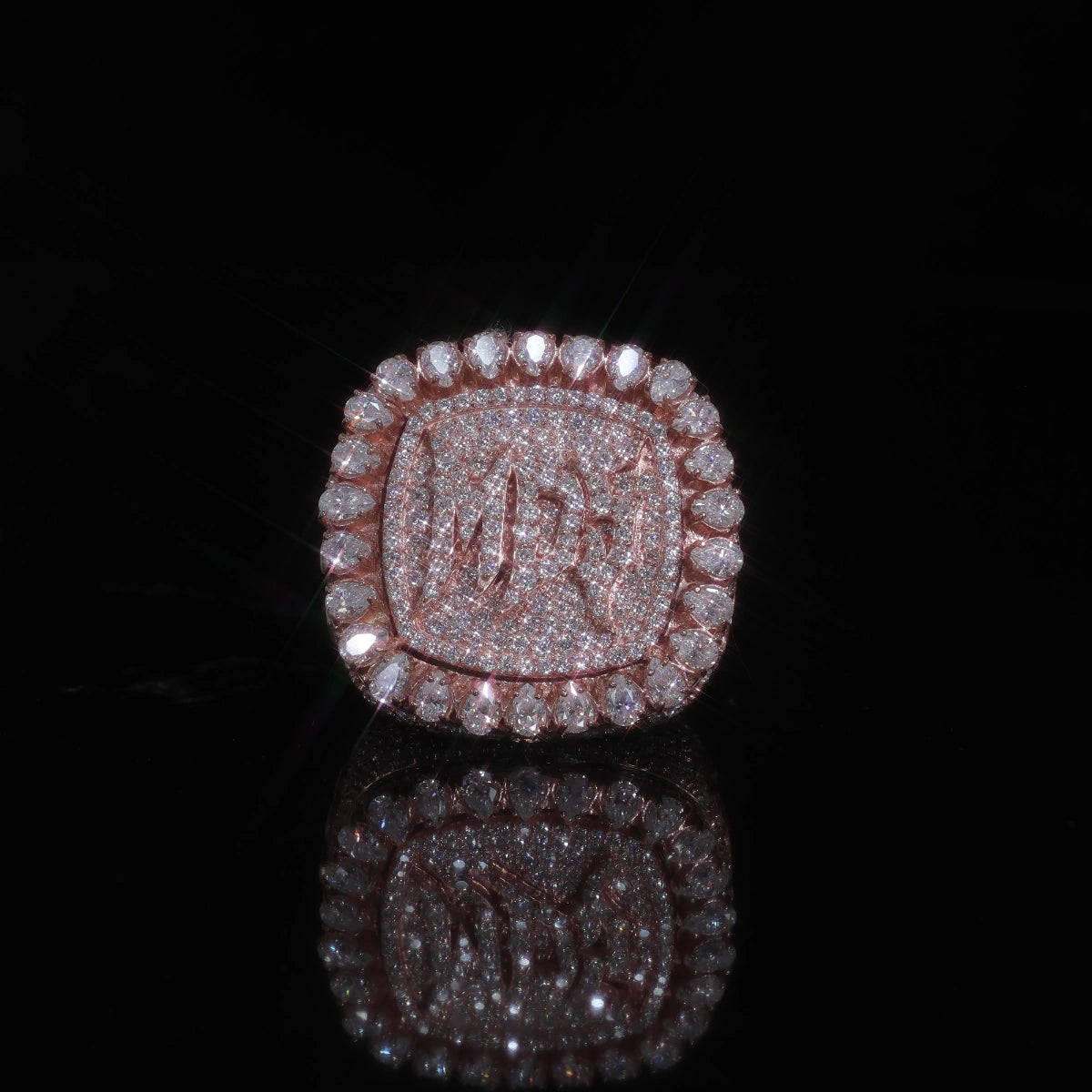 Custom Iced Out Moissanite Championship Ring | Pear Halo | Full Pave set | 925 Sterling Silver