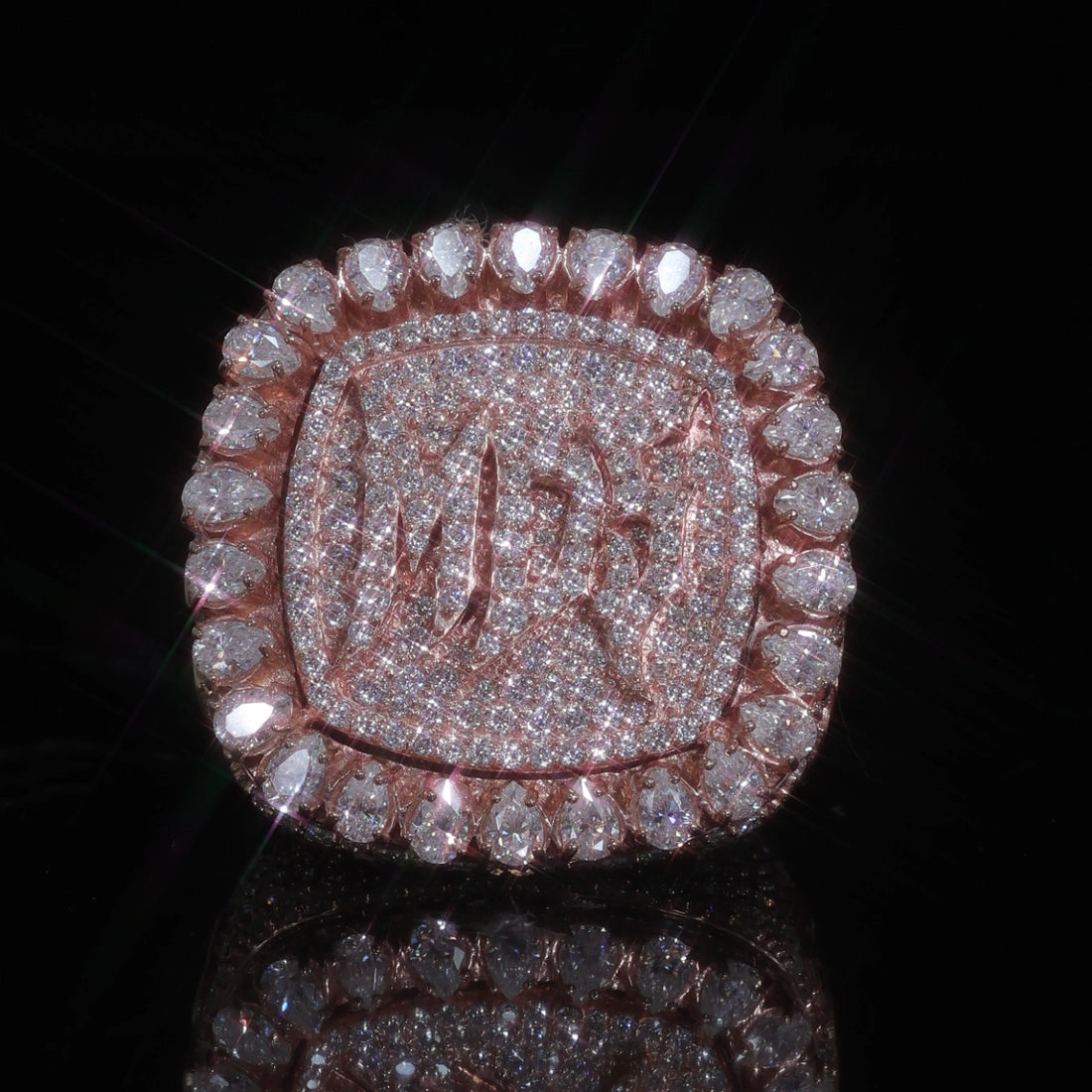 Custom Iced Out Moissanite Championship Ring | Pear Halo | Full Pave set | 925 Sterling Silver