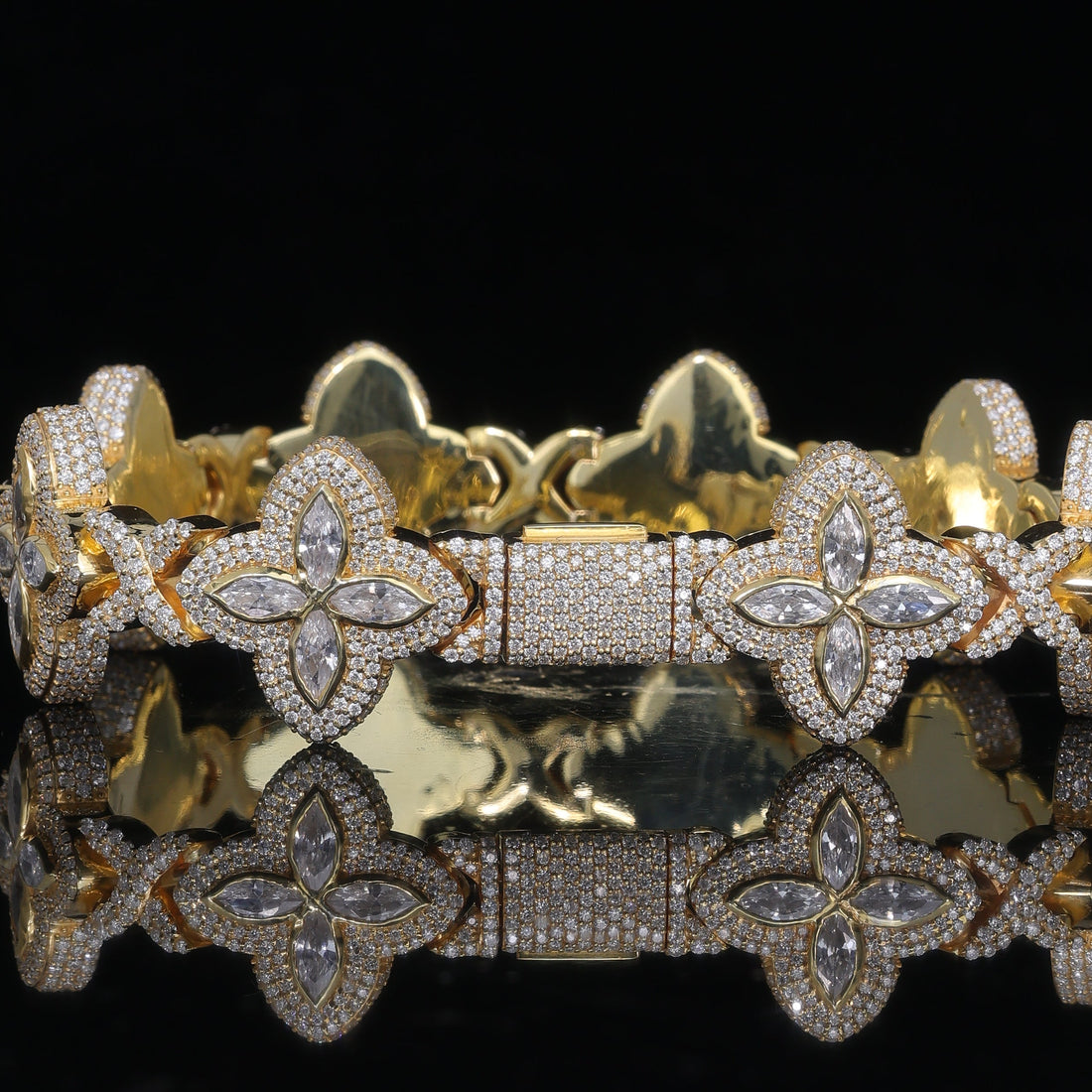 Iced Out Clover Tennis Bracelet | 925 Sterling Silver| Marquise CZ