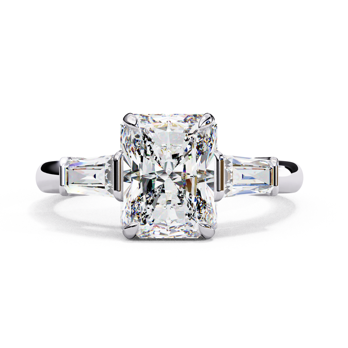 Radiant Moissanite Three-Stone Ring | 14k Rose Gold Plated