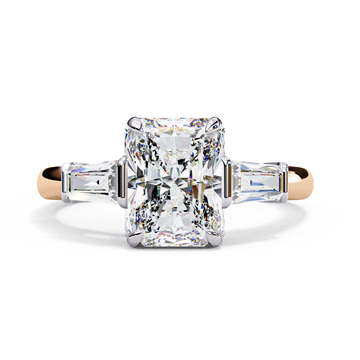 Radiant Moissanite Three-Stone Ring | 14k Rose Gold Plated