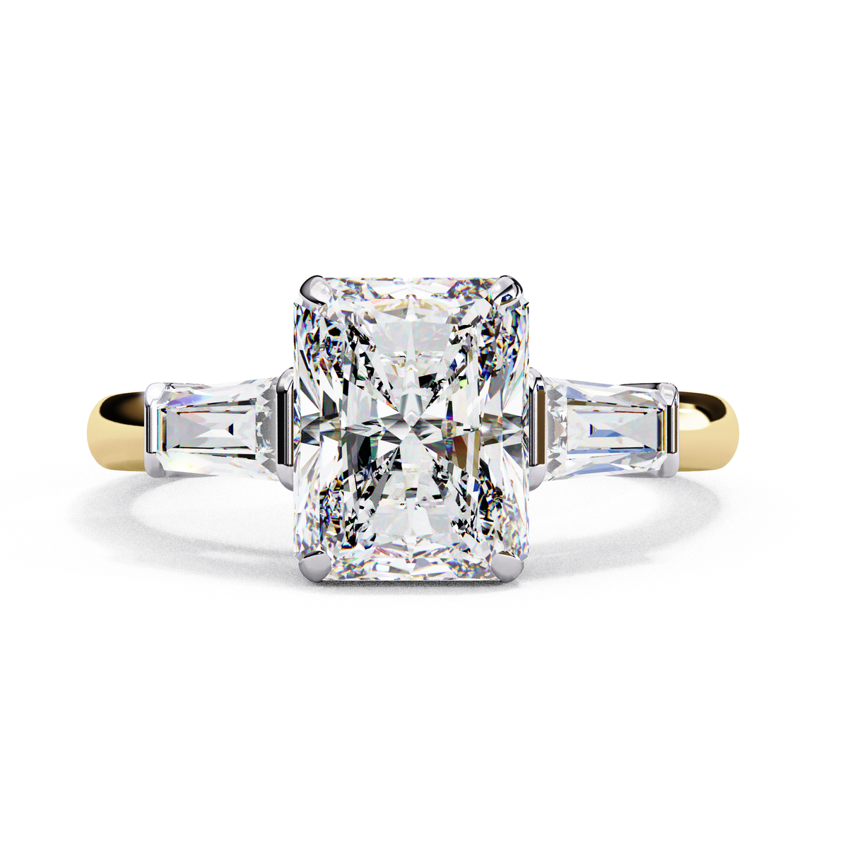 Radiant Moissanite Three-Stone Ring | 14k Rose Gold Plated