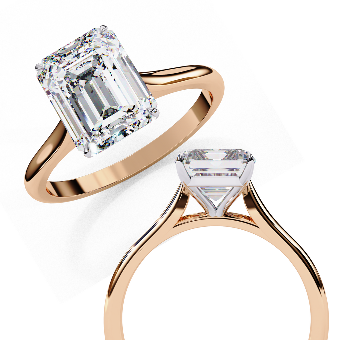 Vintage Emerald Solitaire Ring | Moissanite, 14k Rose Gold plated