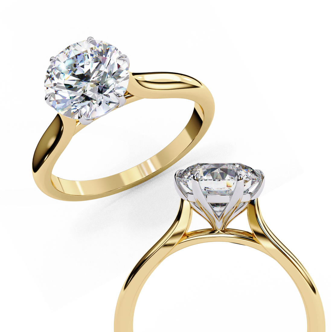 Round Moissanite Solitaire Ring | 14K Yellow Gold Plated