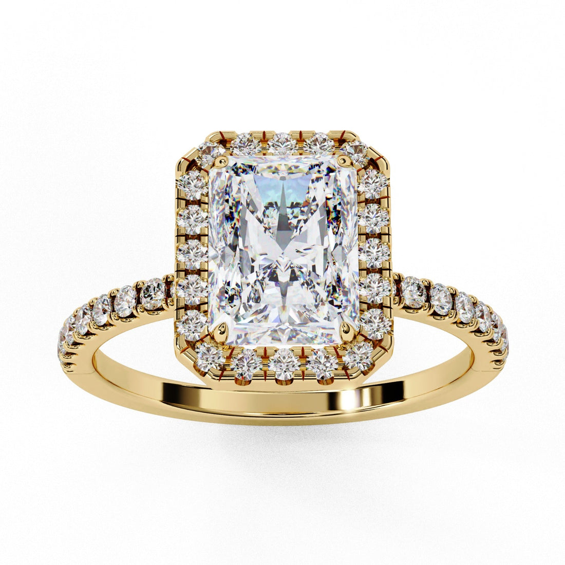 Halcyon Radiant Moissanite Full Halo Ring | 14K Gold Plated