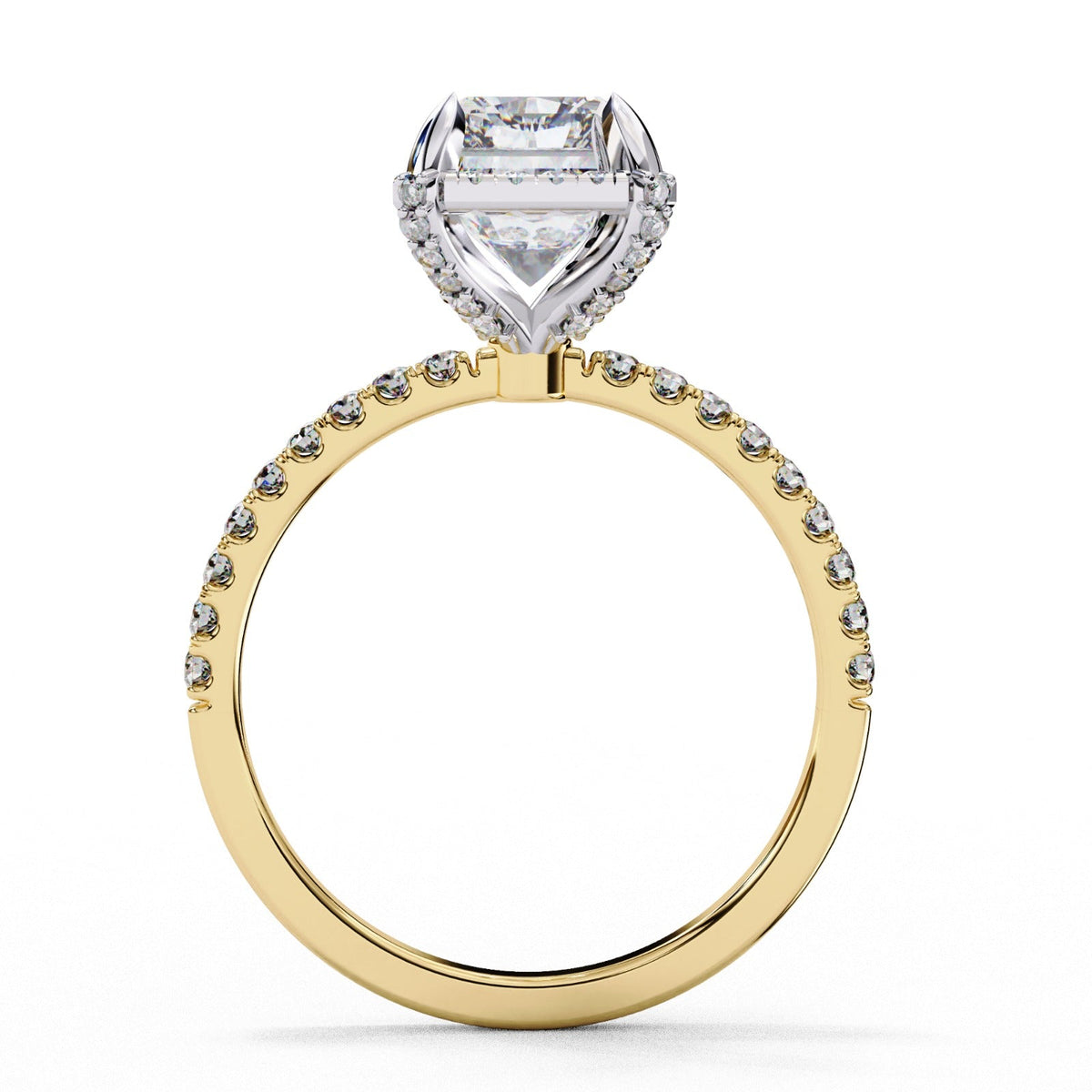 Solara Radiant Moissanite Ring with Hidden Halo | 14k Yellow Gold Plated