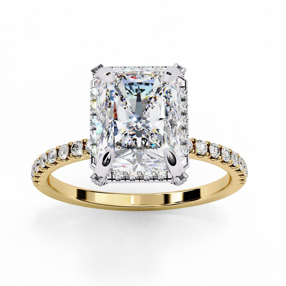 Solara Radiant Moissanite Ring with Hidden Halo | 14k Yellow Gold Plated