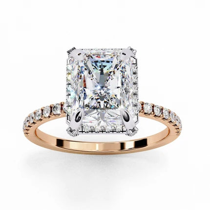 Solara Radiant Moissanite Ring with Hidden Halo | 14k Yellow Gold Plated