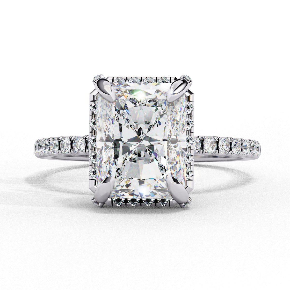 Solara Radiant Moissanite Ring with Hidden Halo | 14k Yellow Gold Plated