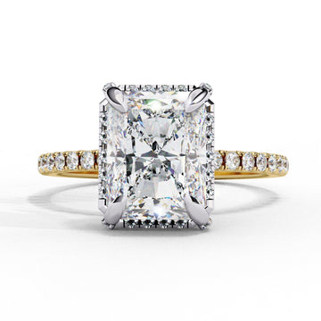 Solara Radiant Moissanite Ring with Hidden Halo | 14k Yellow Gold Plated