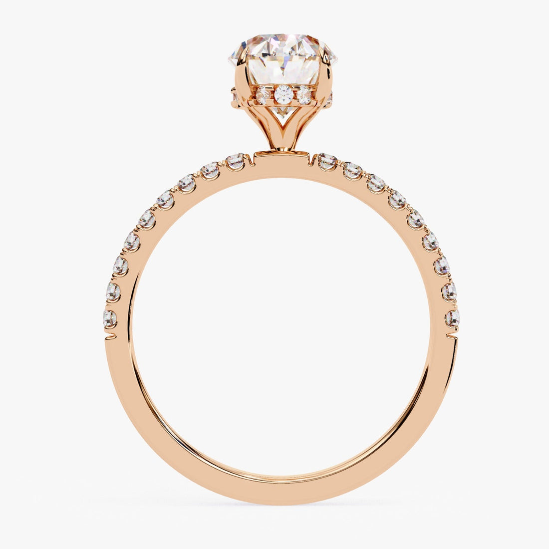 Elora Oval Moissanite Ring with Pavé Band 14k |Rose Gold Plated