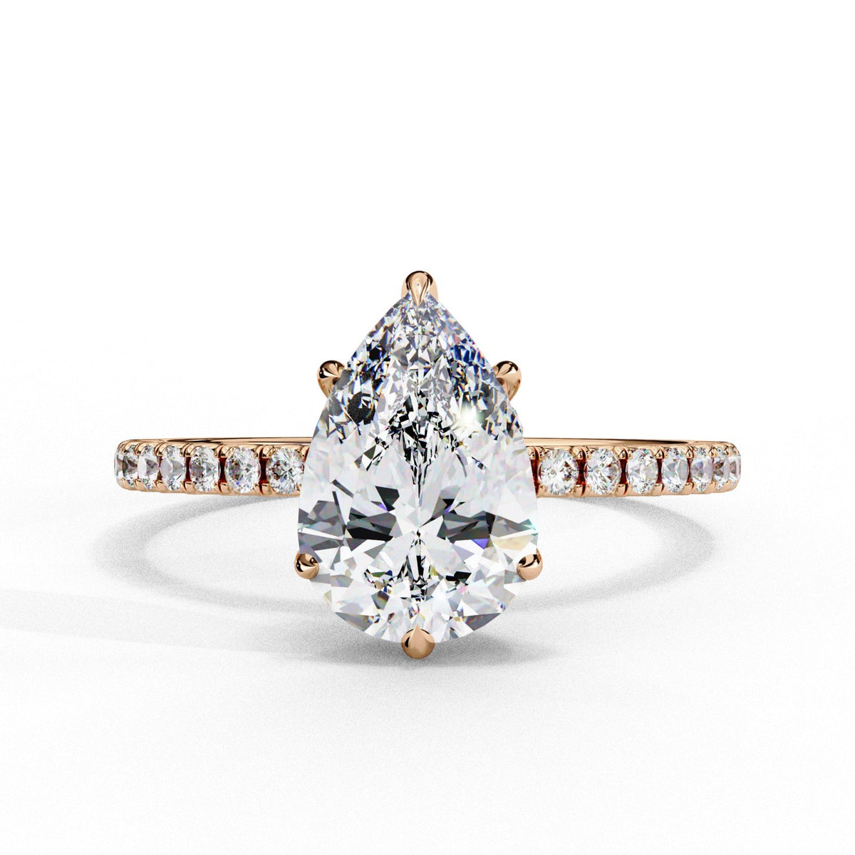 Pear Shimmer Moissanite Pavé Ring | 14k Yellow Gold Plated