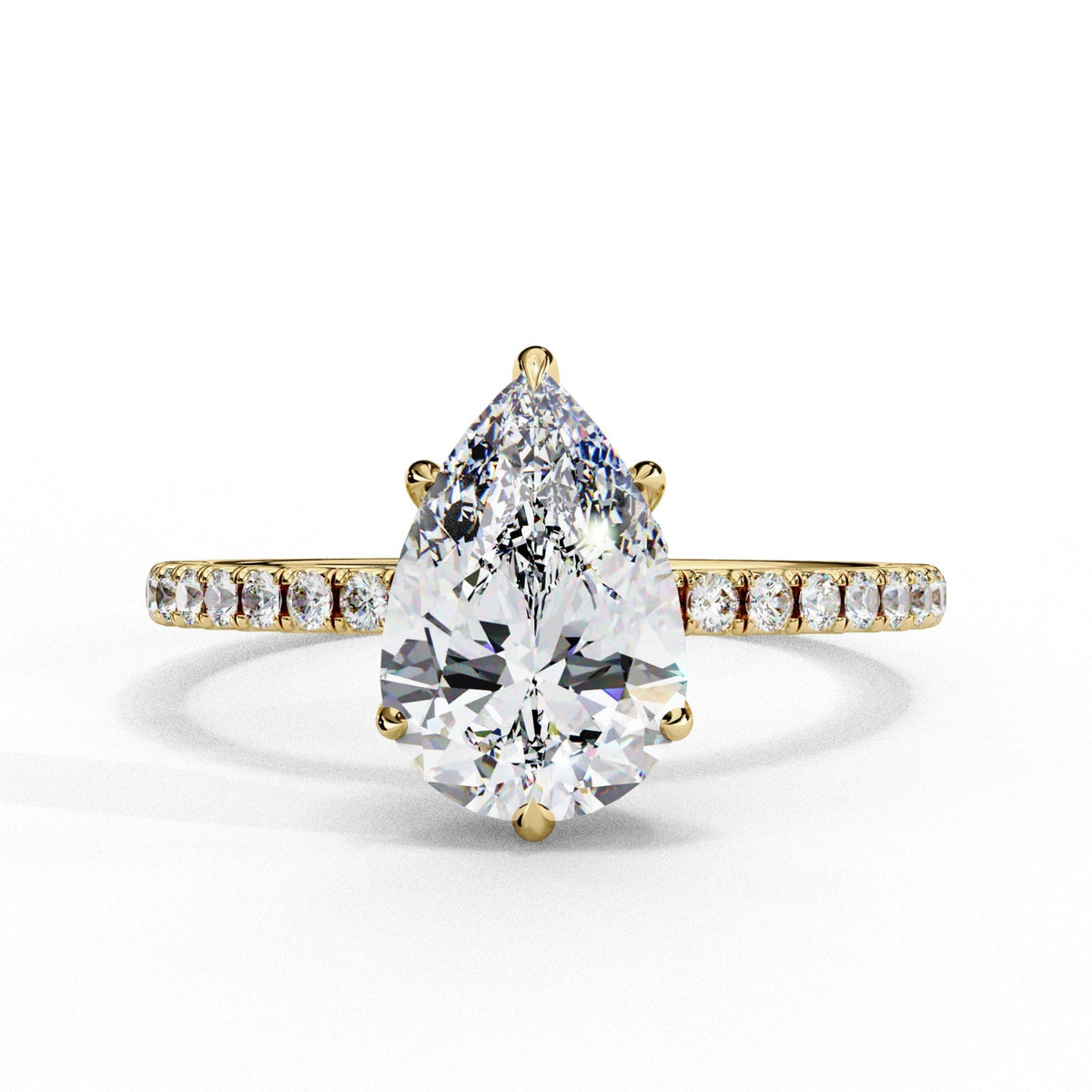 Pear Shimmer Moissanite Pavé Ring | 14k Yellow Gold Plated
