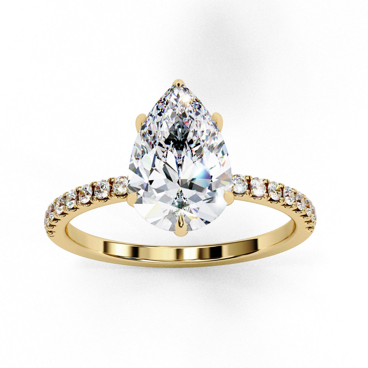 Pear Shimmer Moissanite Pavé Ring | 14k Yellow Gold Plated