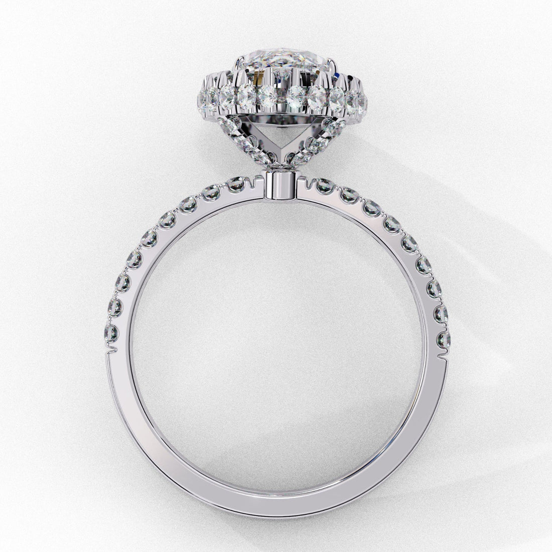 Marquise Moissanite Halo Ring | Pavé Set | 14k White Gold Plated