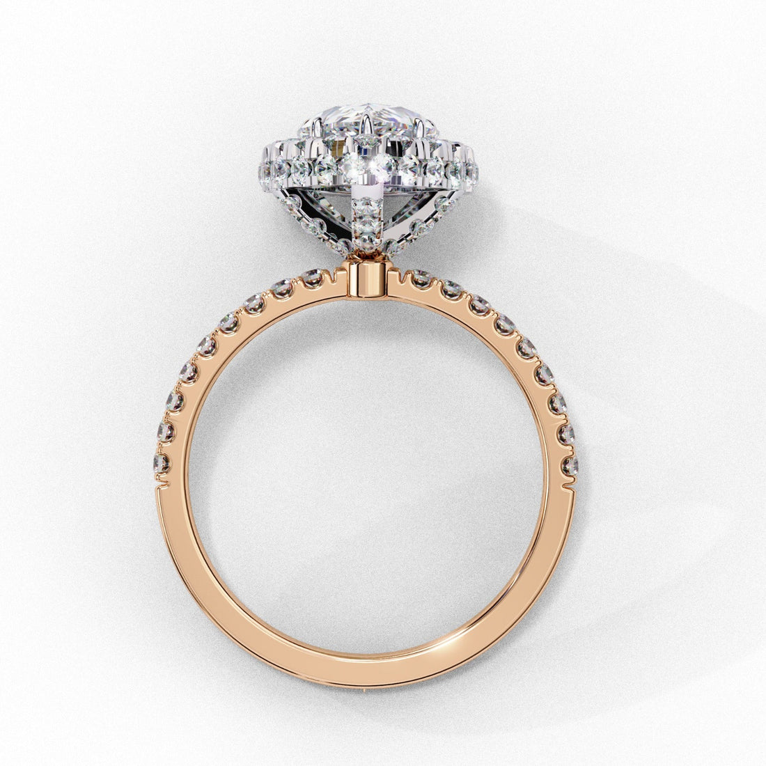 Pear Moissanite Halo Romance Ring | 14k Rose Gold Plated