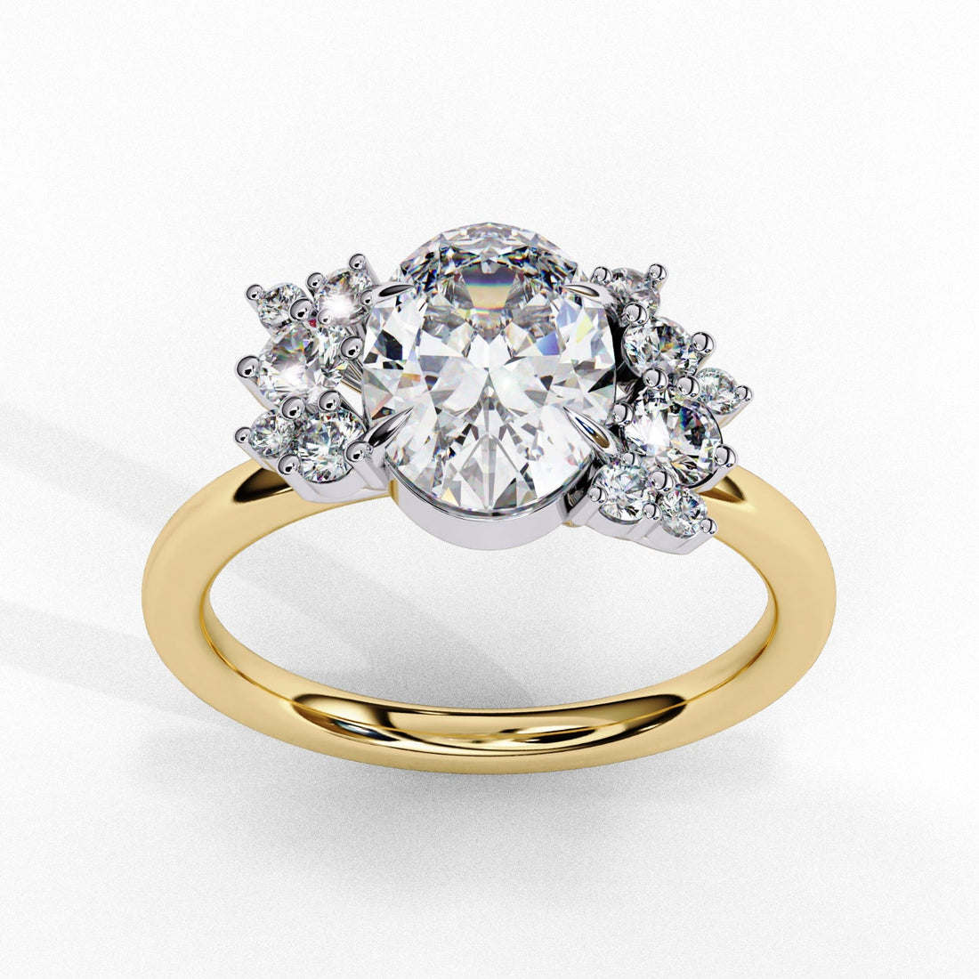 Oval Moissanite Cluster Ring | 14k Yellow Gold Plated