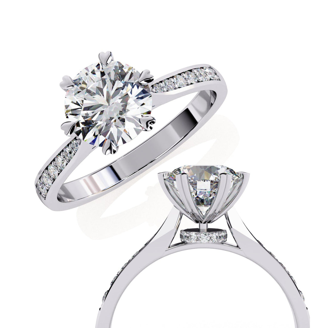 Sparkling Round Moissanite Pavé Ring |  14k White Gold Plated