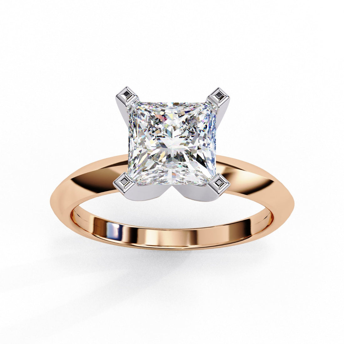 Bold Princess Cut Moissanite Solitaire Ring | 14k Rose Gold Plated