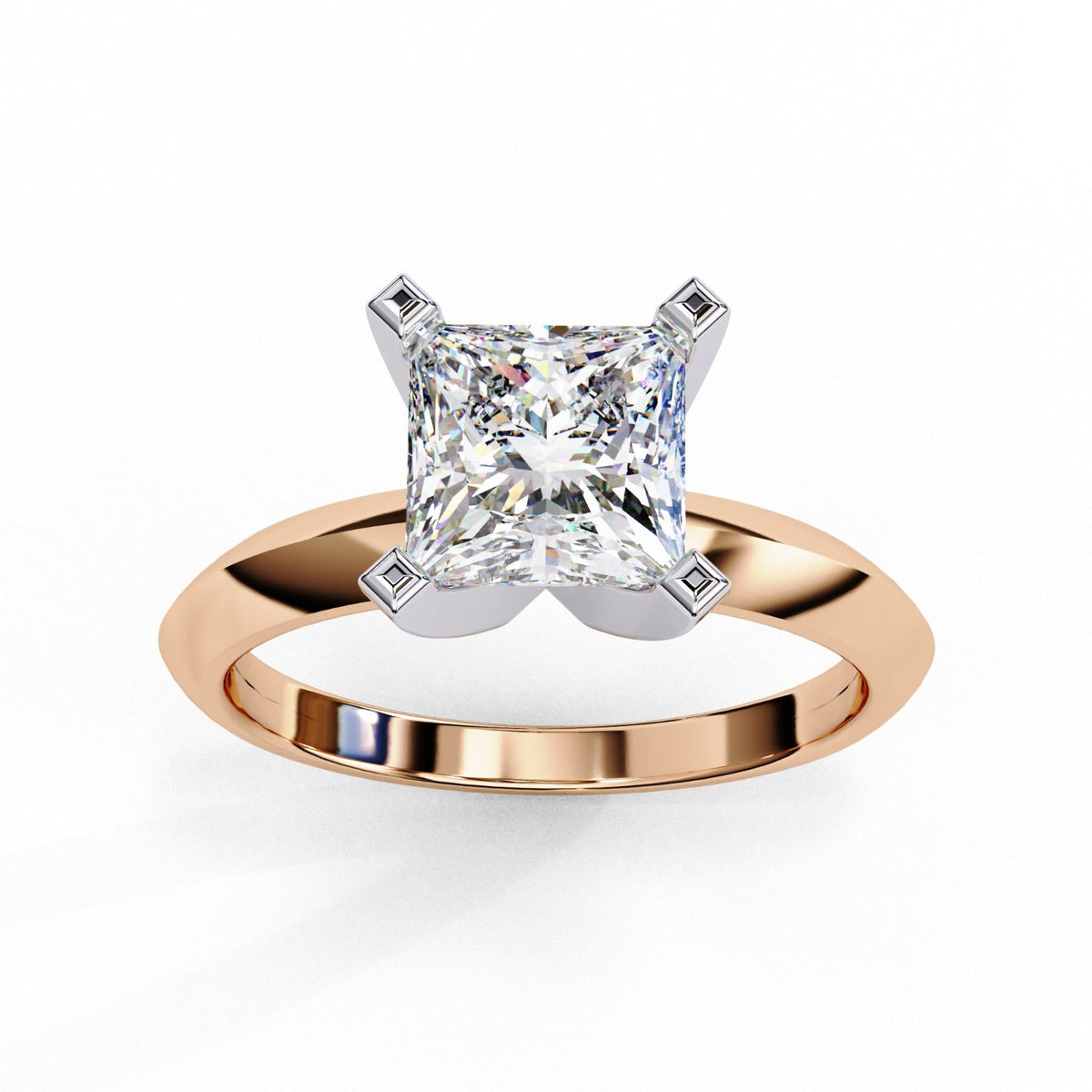 Bold Princess Cut Moissanite Solitaire Ring | 14k Rose Gold Plated